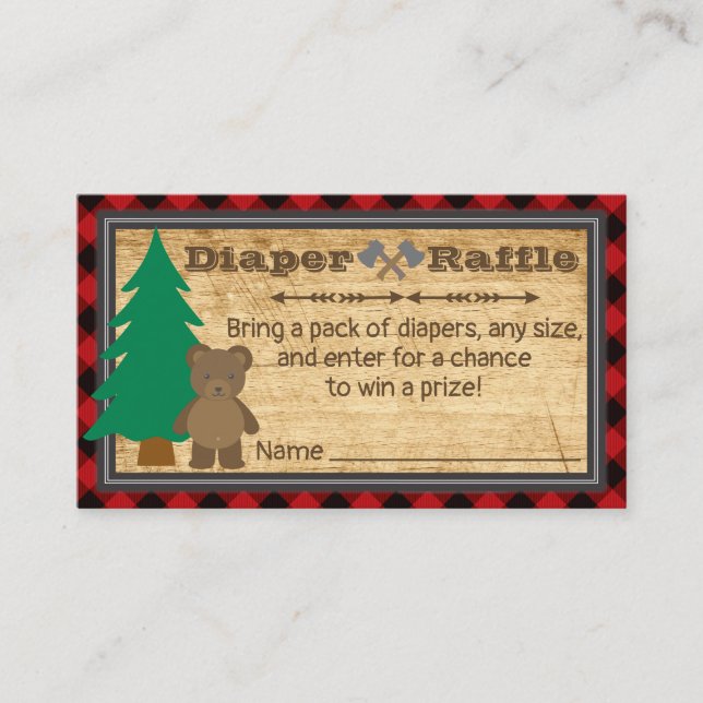 Tarjeta De Visita Pequeño Lumberjack Baby Shower Diaper Raffle Ticke (Anverso)