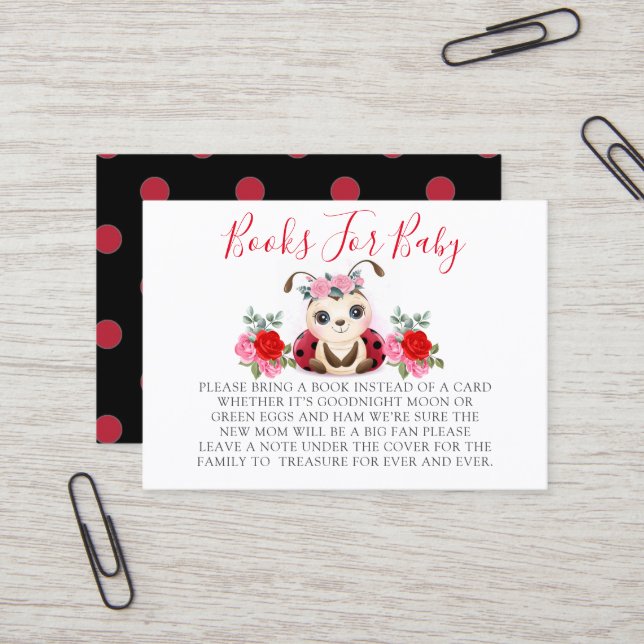 Tarjeta De Visita Pequeños Libros De Chica Floral Rosa Rosa Ladybug  (Anverso/Reverso In Situ)