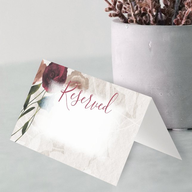 Tarjeta De Visita Pequeños Rosas beiges borgoñosos doblados Boda (beige, burgundy roses wedding reserved card, folded escort card, seating name card, place card)