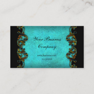 Tarjeta De Visita Perfil azul teal exótico dorado negro elegante clá