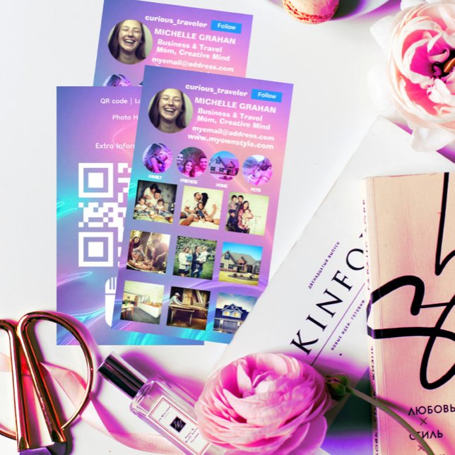 Tarjeta De Visita perfil de instagram moderno (Instagram business card profile picture qr code photo grid and logo.)