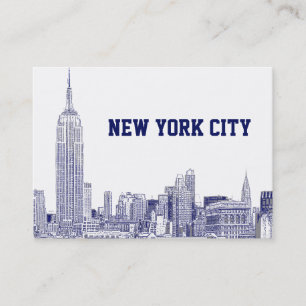 Tarjeta De Visita Perfil de la ciudad de Nueva York Grabado 01 Azul