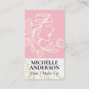 Tarjeta De Visita Perfil de la mujer y las flores   Belleza