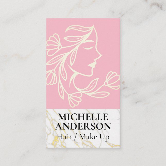 Tarjeta De Visita Perfil de la mujer y las flores | Belleza (Anverso)