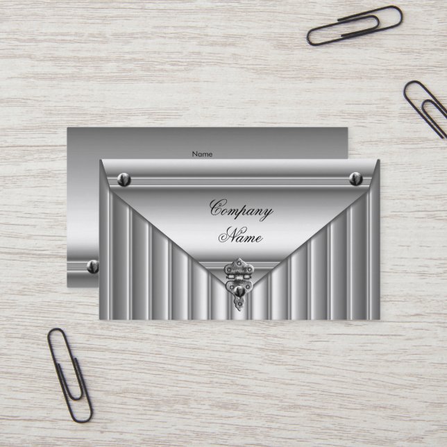 Tarjeta De Visita Perfil elegante plateado blanco de aspecto metaliz (Anverso/Reverso In Situ)