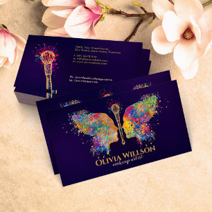 Tarjeta De Visita Perfil femenino de pincel de maquillaje de maripos