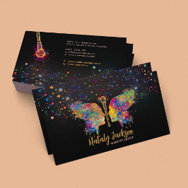 Tarjeta De Visita Perfil femenino de pincel de maquillaje de maripos