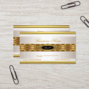 Tarjeta De Visita Perfil Negocio Crema Monograma Dorado Negro