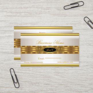 Tarjeta De Visita Perfil Negocio Crema Monograma Dorado Negro