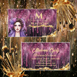 Tarjeta De Visita Perforación Magenta Oro Monograma Belleza Estilist