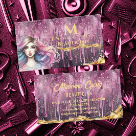Tarjeta De Visita Perforación Pastel Magenta Monograma de Oro Belgra