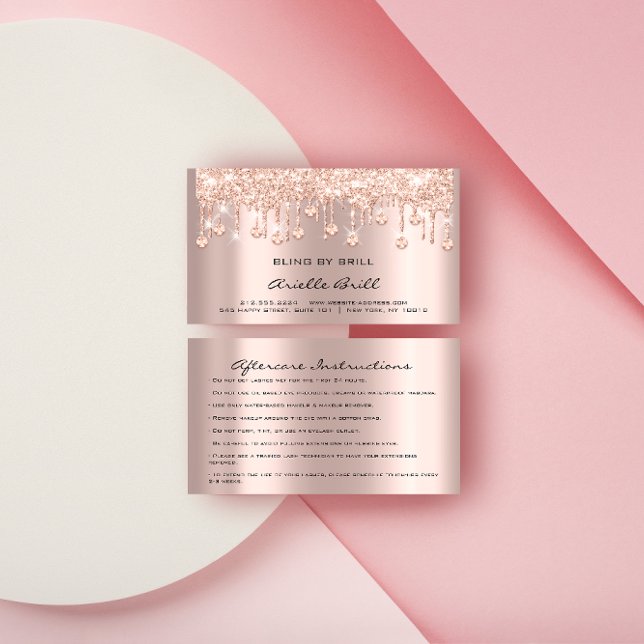 Tarjeta De Visita Perforaciones de cristales Rosa Spark Bling despué (Crystals Drips Rose Spark Bling Aftercare Business Card)