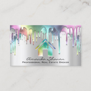 Tarjeta De Visita Perforaciones de gris plateado de corredor inmobil