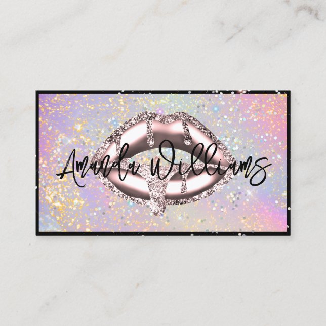 Tarjeta De Visita Perforaciones Holográficas de Purpurina de Glam Ún (Anverso)