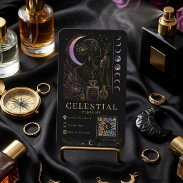 Tarjeta De Visita Perfume Celestial de Lujo Negro Oro QR 