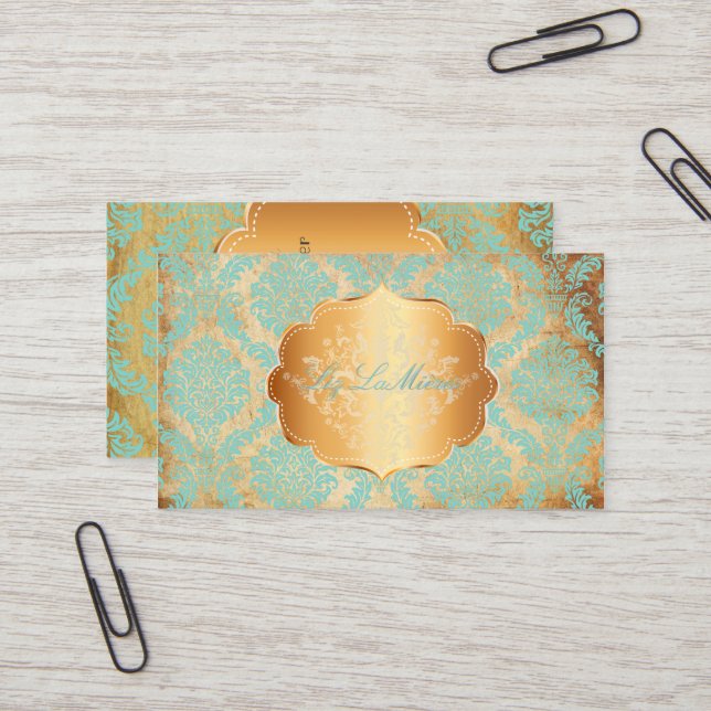 Tarjeta De Visita Pergamino PixDezines Rosette damask/faux (Anverso/Reverso In Situ)