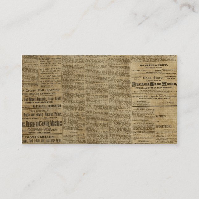 Tarjeta De Visita Periódico viejo del vintage (Anverso)