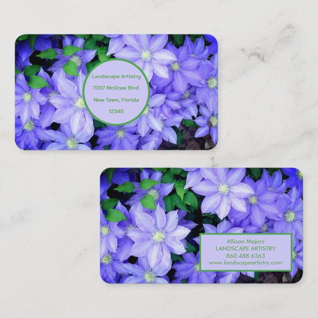 TARJETA DE VISITA PERIWINKLE BLUE CLEMATIS (Anverso / Reverso)
