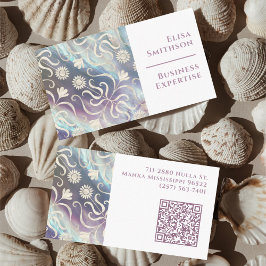 Tarjeta De Visita Perla Blanco Floral Damasco Elegante Patrón Púrpur