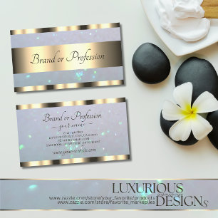Tarjeta De Visita Perla Dorada Elegante Brillo Destello en Azul Clar
