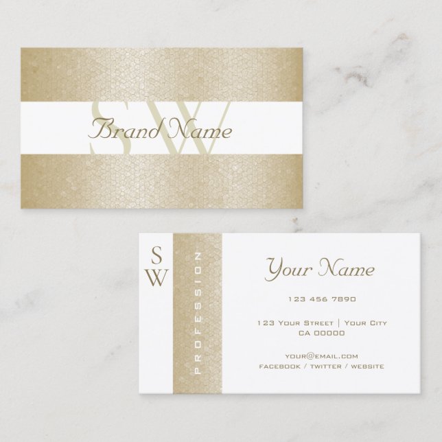 Tarjeta De Visita Perla muy elegante y blanco con calidad de monogra (Anverso / Reverso)