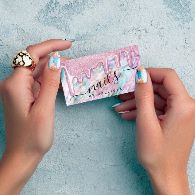 Tarjeta De Visita Perla Verde azulada Girly rosa Opal Purpurina gote (Subido por el creador)