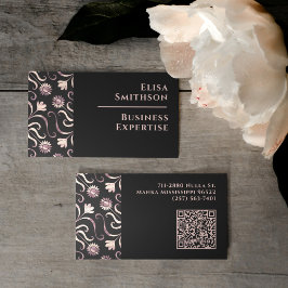 Tarjeta De Visita Perla y Negro Floral Damask Elegante Patrón Púrpur