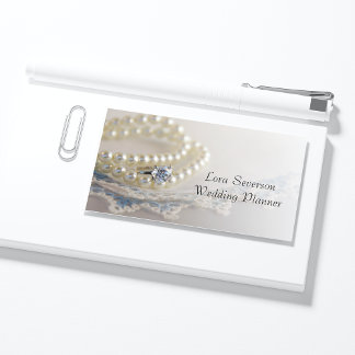 Tarjeta De Visita Perlas blancas, anillo de diamantes, planificador