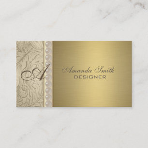 Tarjeta De Visita Perlas florales elegantes profesionales monograma