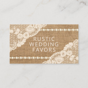 Tarjeta De Visita Perlas Rústicas Lace Burlap Favoritos de boda hech