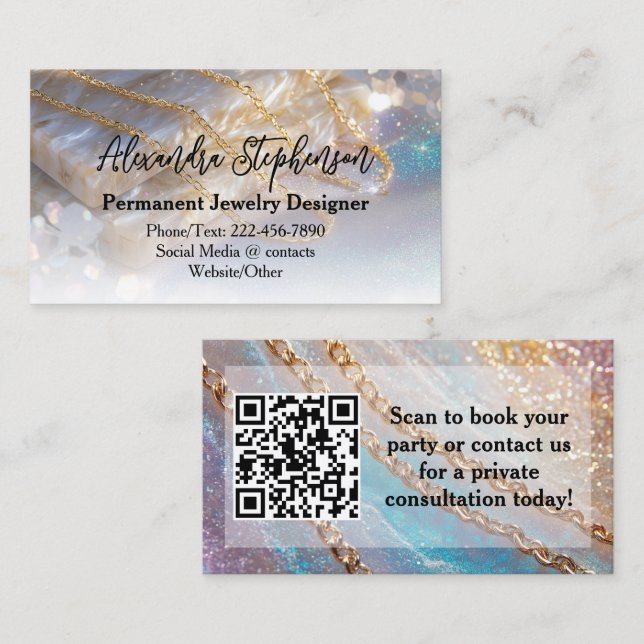Tarjeta De Visita Permanent Jewelry Designer Consultant Elegant (Anverso / Reverso)