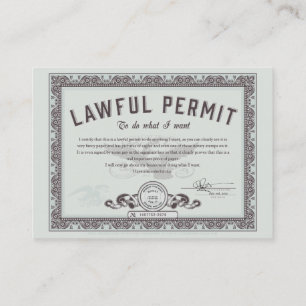 Tarjeta De Visita Permiso legal de hacer lo que usted quiere