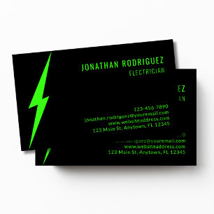 Tarjeta De Visita Perno de Iluminación Verde Neón Negro Electricista