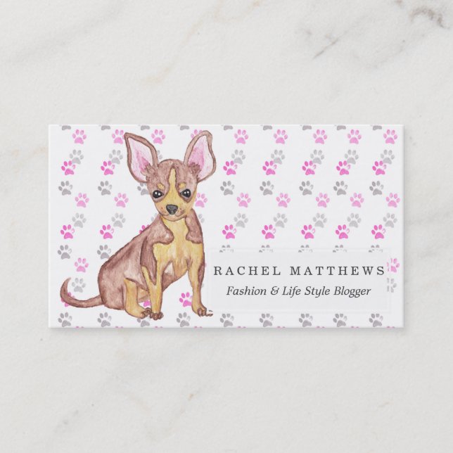 Tarjeta De Visita Perrito lindo de la chihuahua en impresiones de la (Anverso)