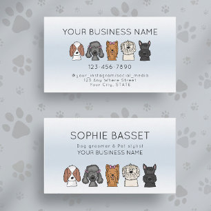 Tarjeta De Visita Perritos Adorables Cute Azul Claro