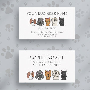 Tarjeta De Visita Perritos Adorables y Lindos Simple Aseo Blanco