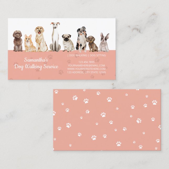 Tarjeta De Visita Perritos de Acuarela Patas Lindas (Anverso / Reverso)