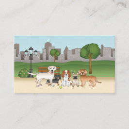 Tarjeta De Visita Perritos de Dibujos Animados Adorables en un Parqu