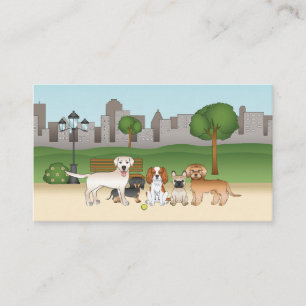 Tarjeta De Visita Perritos de Dibujos Animados Adorables en un Parqu