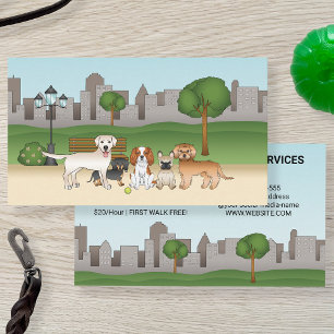 Tarjeta De Visita Perritos de Dibujos Animados Adorables en un Parqu