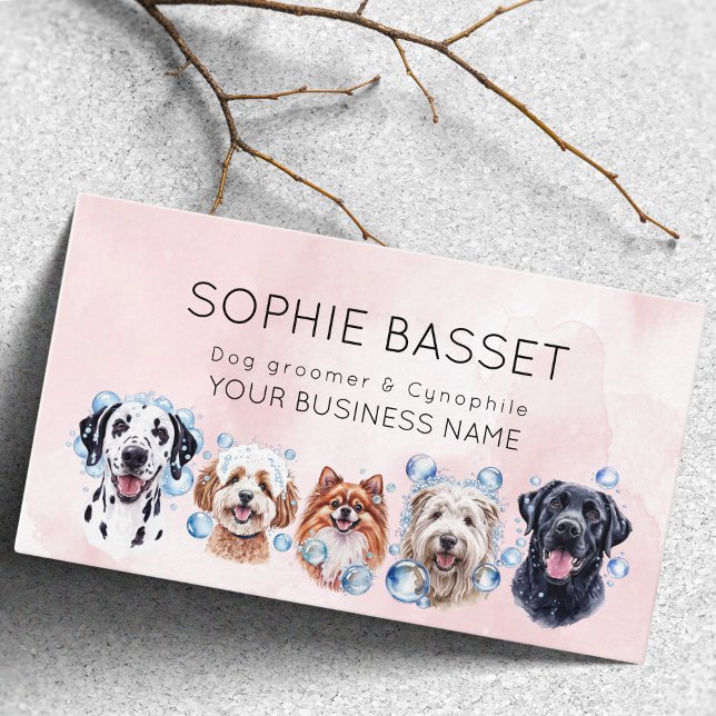 Tarjeta De Visita Perro adorable, acuarela rosa (Subido por el creador)