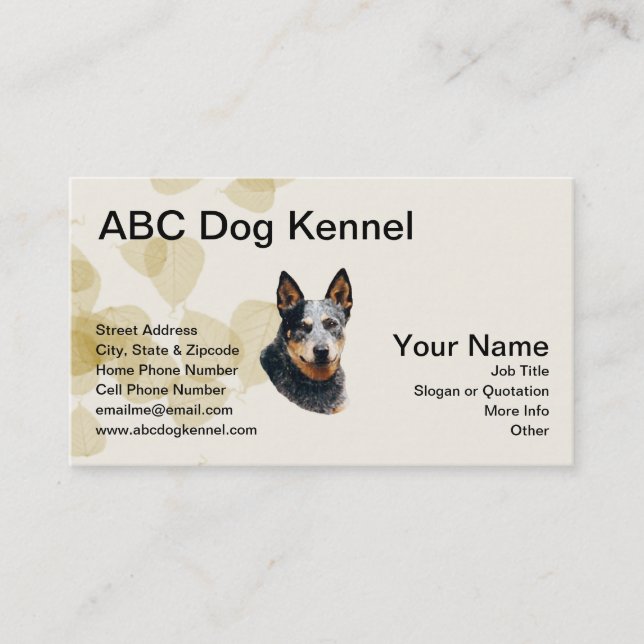 Tarjeta De Visita Perro australiano del ganado en las hojas del (Anverso)