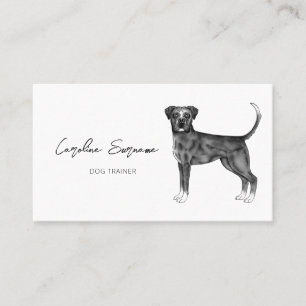 Tarjeta De Visita Perro Boxer Alemán en Blanco y Negro & Texto Perso