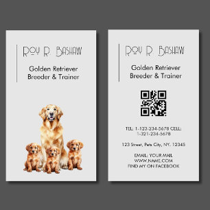 Tarjeta De Visita Perro Breeder Trainer Golden Retriever QR Code