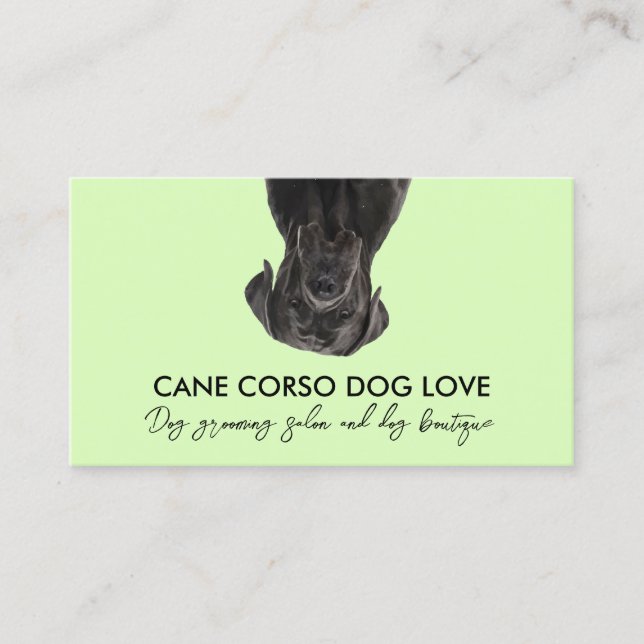 Tarjeta De Visita Perro Corso de Caña Negra Verde (Anverso)