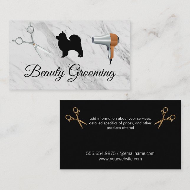 Tarjeta De Visita Perro de belleza Groomer Shears y Secador de Pelo (Anverso / Reverso)