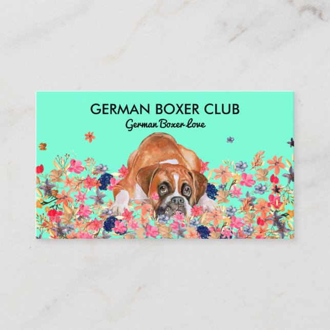 Tarjeta De Visita Perro de boxeador verde brillante (Anverso)
