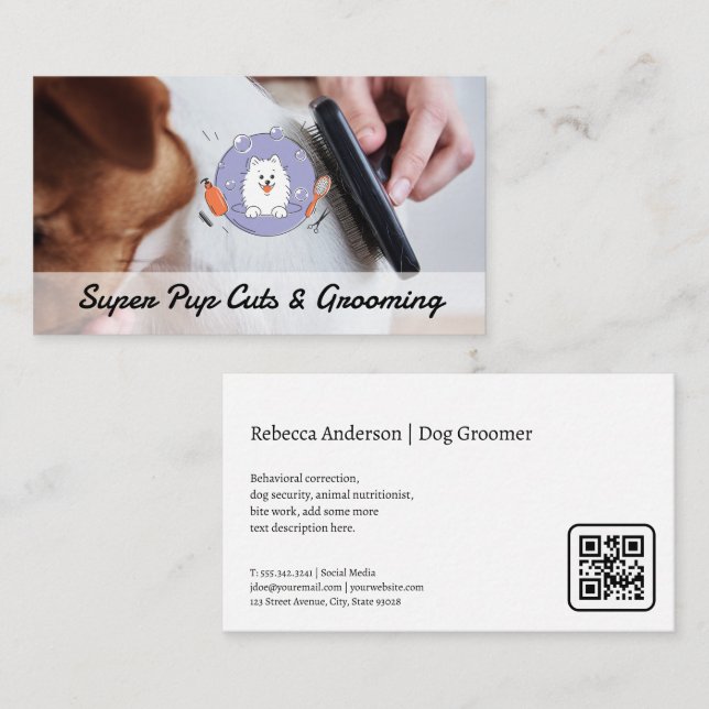 Tarjeta De Visita Perro de cepillado de Groomer | Servicios para ani (Anverso / Reverso)