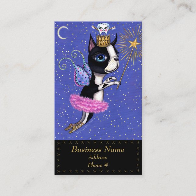 Tarjeta De Visita Perro de hadas de dientes Perro de Boston Terrier  (Anverso)