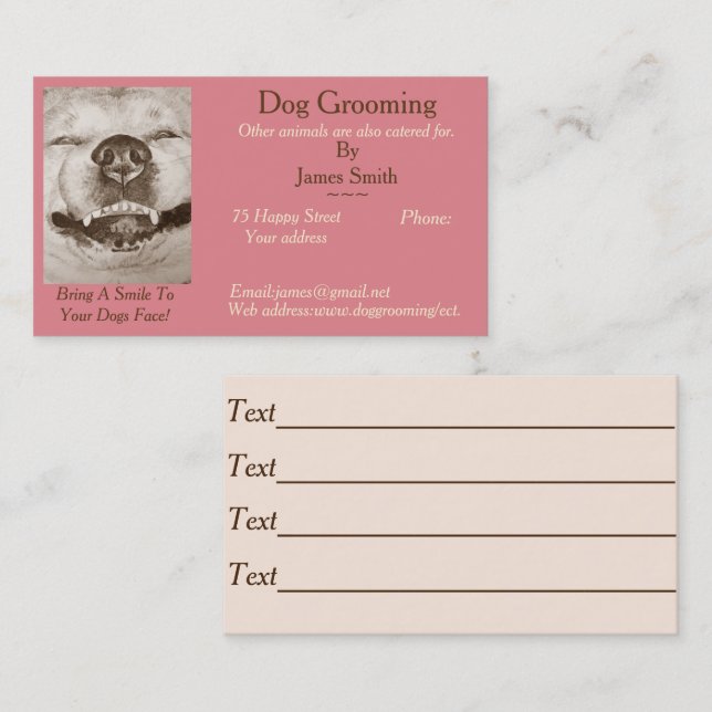 Tarjeta De Visita perro de imagen divertida perro Grooming cuidado d (Anverso / Reverso)